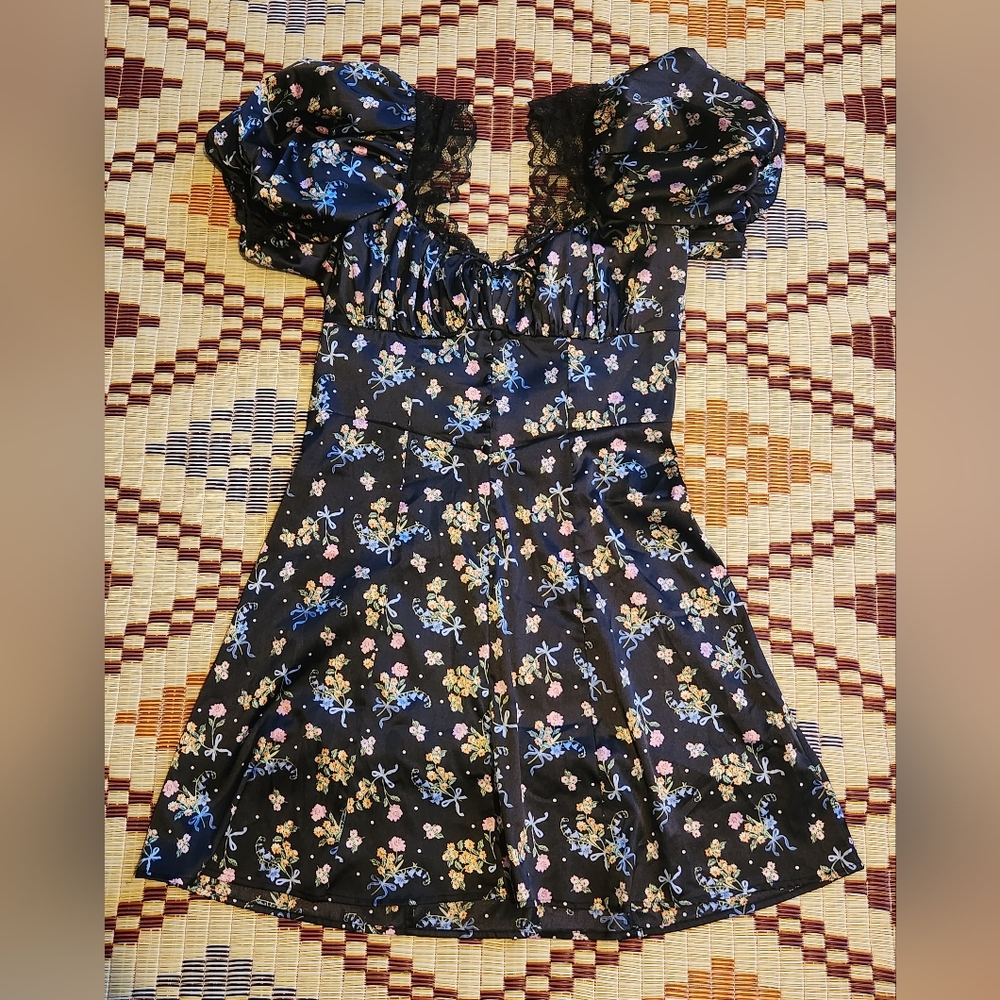 For Love & Lemons Black Floral Dress. Sz Med. EUC.